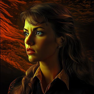 Crimson Anvil Valleys style, Midjourney V6.1: photographic portrait of female protagonist