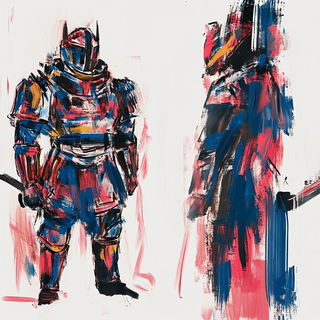River of Many Sightlines style, Midjourney V6.1: concept art character design of retropunk steam knight