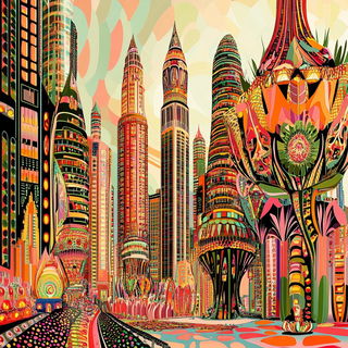 Ink Balloon style, Midjourney V6.1: megacity with futuristic bioarchitecture