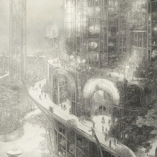 Ochre Wake style, Midjourney V6.1: megacity with futuristic bioarchitecture