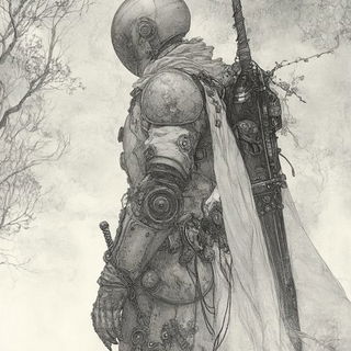 Ochre Wake style, Midjourney V6.1: concept art character design of retropunk steam knight
