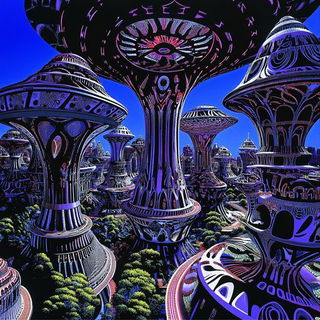 Amanita Drift style, Midjourney V6.1: megacity with futuristic bioarchitecture