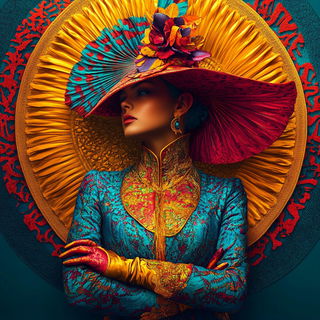 Koi Tessera style, Midjourney V6.1: haute-couture fashion outfit