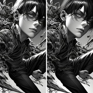 Koi Tessera style, Midjourney V6.1: black-and-white manga comic strip