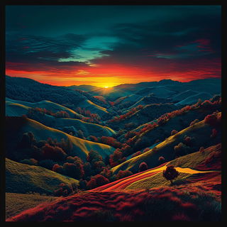 Koi Tessera style, Midjourney V6.1: realistic landscape photograph of quiet dawn