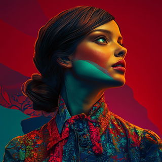 Koi Tessera style, Midjourney V6.1: photographic portrait of female protagonist