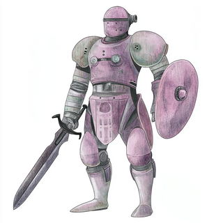 Ravinefold style, Midjourney V6.1: concept art character design of retropunk steam knight