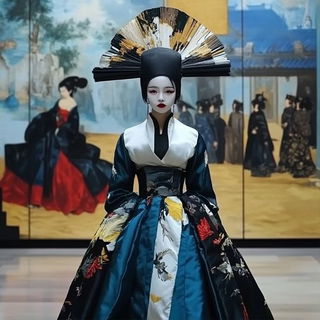 Ferronox style, Midjourney V6.1: haute-couture fashion outfit