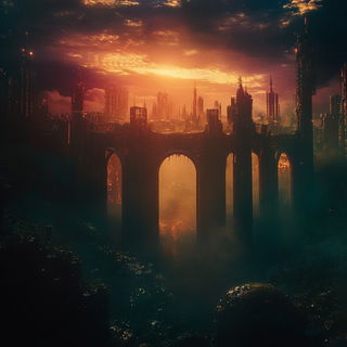 Carteblanche Tableauism style, Midjourney V6.1: megacity with futuristic bioarchitecture