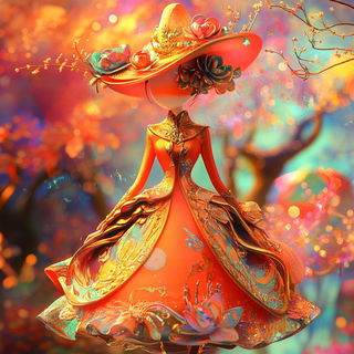 Lithographocrypt style, Midjourney V6.1: haute-couture fashion outfit