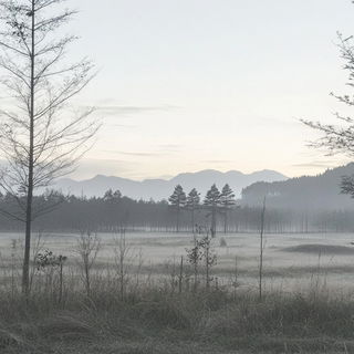 Biolumencity style, Midjourney V6.1: realistic landscape photograph of quiet dawn