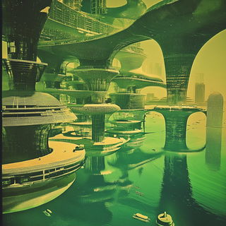 Illuminated Verdigris style, Midjourney V6.1: megacity with futuristic bioarchitecture