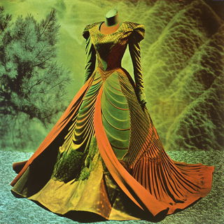 Illuminated Verdigris style, Midjourney V6.1: haute-couture fashion outfit