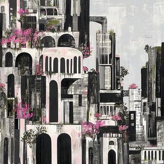 Ashvat Vatika style, Midjourney V6.1: megacity with futuristic bioarchitecture