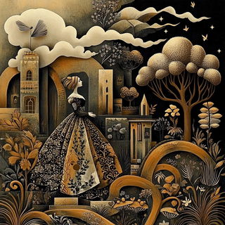 Darkroomist style, Midjourney V6.1: retro fairy-tale illustration