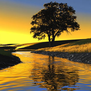 Flarequilt style, Midjourney V6.1: realistic landscape photograph of quiet dawn