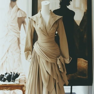 Sunbird Chromaflow style, Midjourney V6.1: haute-couture fashion outfit