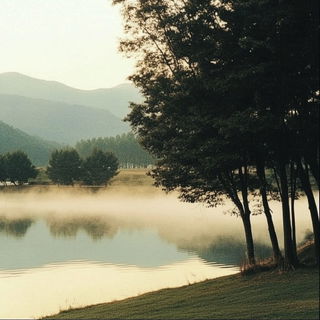 Sunbird Chromaflow style, Midjourney V6.1: realistic landscape photograph of quiet dawn