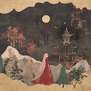 Keshiki Calligraphics style, Midjourney V6.1: retro fairy-tale illustration
