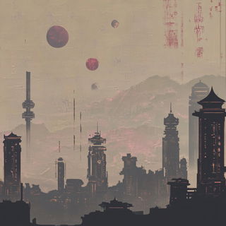 Keshiki Calligraphics style, Midjourney V6.1: cinematic shot from sci-fi movie