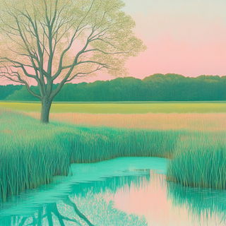 Obsidian Sunfold style, Midjourney V6.1: realistic landscape photograph of quiet dawn