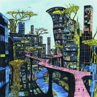 Dustmantle style, Midjourney V6.1: megacity with futuristic bioarchitecture
