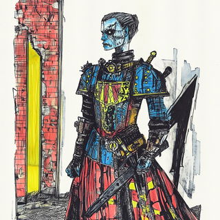Dustmantle style, Midjourney V6.1: concept art character design of retropunk steam knight