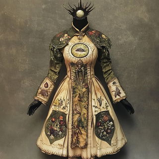 Zodiac Orchard style, Midjourney V6.1: haute-couture fashion outfit