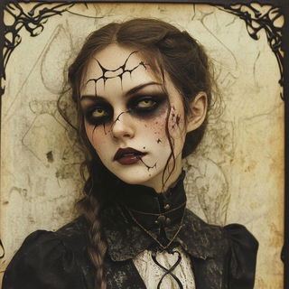 Zodiac Orchard style, Midjourney V6.1: photographic portrait of female protagonist