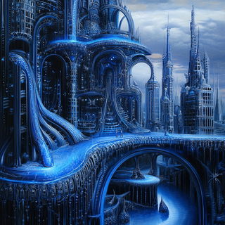 Undertow Halation style, Midjourney V6.1: megacity with futuristic bioarchitecture