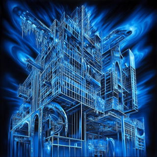 Undertow Halation style, Midjourney V6.1: technical infrastructure blueprint schematics