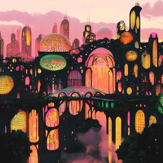 Mandalaornament style, Midjourney V6.1: megacity with futuristic bioarchitecture