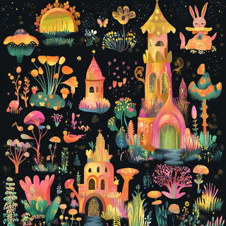 Mandalaornament style, Midjourney V6.1: retro fairy-tale illustration