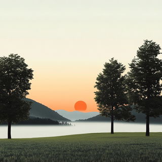 Folkloracery style, Midjourney V6.1: realistic landscape photograph of quiet dawn