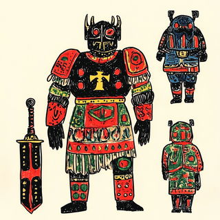 Impastopunk style, Midjourney V6.1: concept art character design of retropunk steam knight