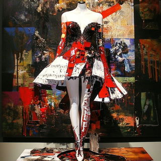 Katazome Facetwork style, Midjourney V6.1: haute-couture fashion outfit