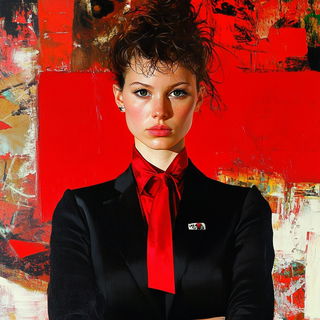 Katazome Facetwork style, Midjourney V6.1: photographic portrait of female protagonist