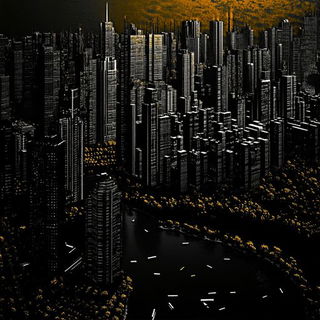 Hatchprintism style, Midjourney V6.1: megacity with futuristic bioarchitecture