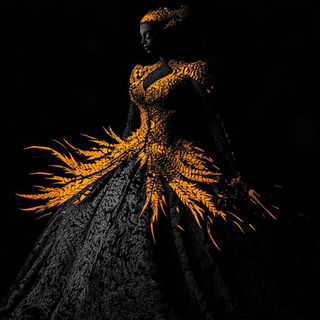 Hatchprintism style, Midjourney V6.1: haute-couture fashion outfit