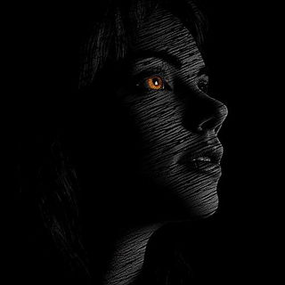 Hatchprintism style, Midjourney V6.1: photographic portrait of female protagonist