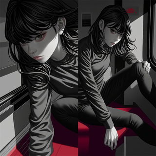 Rivercut Pageant style, Midjourney V6.1: black-and-white manga comic strip