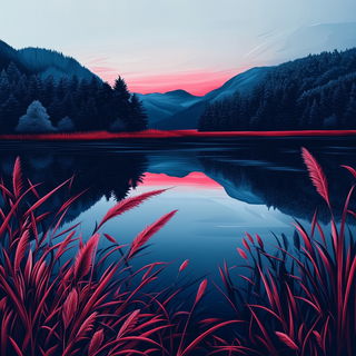 Rivercut Pageant style, Midjourney V6.1: realistic landscape photograph of quiet dawn