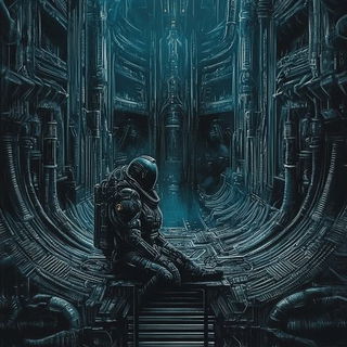 Indigo Ember Lithographia style, Midjourney V6.1: cinematic shot from sci-fi movie