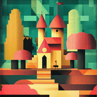 Volcanic Tessellacomic style, Midjourney V6.1: retro fairy-tale illustration