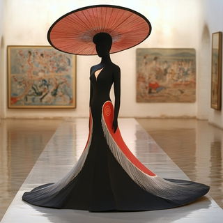 Terracefolk style, Midjourney V6.1: haute-couture fashion outfit