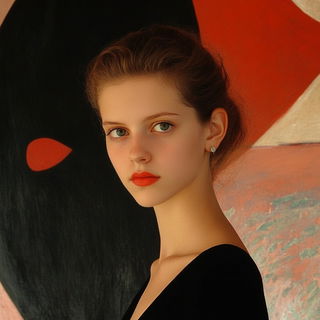 Terracefolk style, Midjourney V6.1: photographic portrait of female protagonist