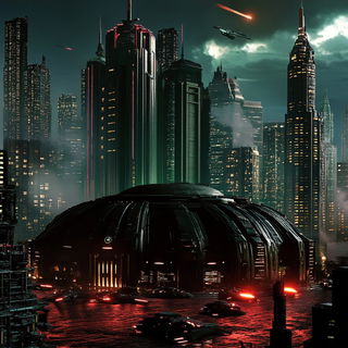 Crenellation Wash style, Midjourney V6.1: megacity with futuristic bioarchitecture
