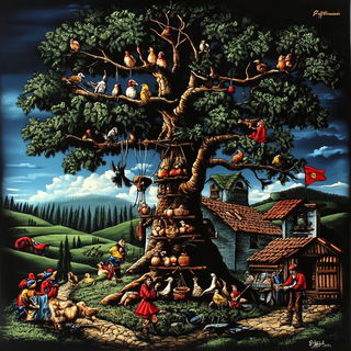 Crenellation Wash style, Midjourney V6.1: traditional folk art