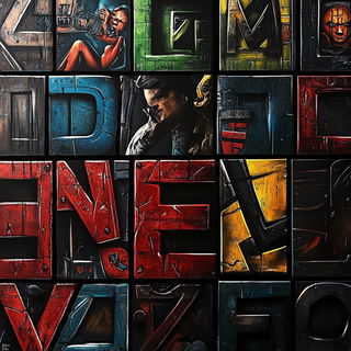 Crenellation Wash style, Midjourney V6.1: typographic composition with large letters
