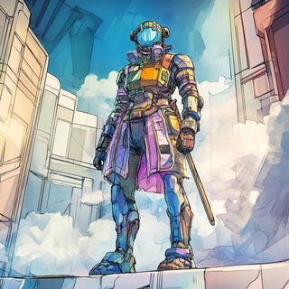 Redblue Ornamentalism style, Midjourney V6.1: concept art character design of retropunk steam knight